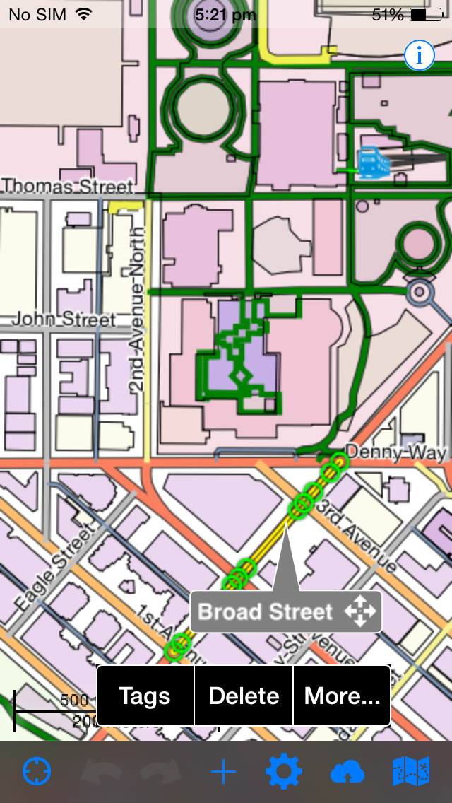 Une carte urbaine est affichée à l'écran. Une route est sélectionnée et plusieurs apparaissent pour symboliser les extrémités de chacun de ses segments.