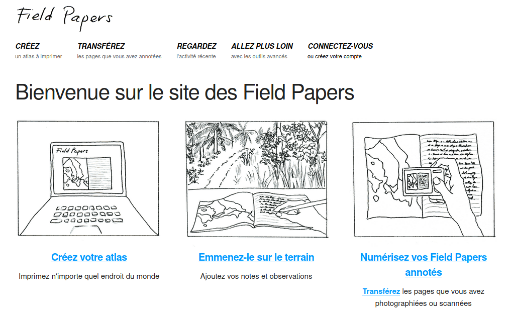 Capture d'écran de la première page de Field papers