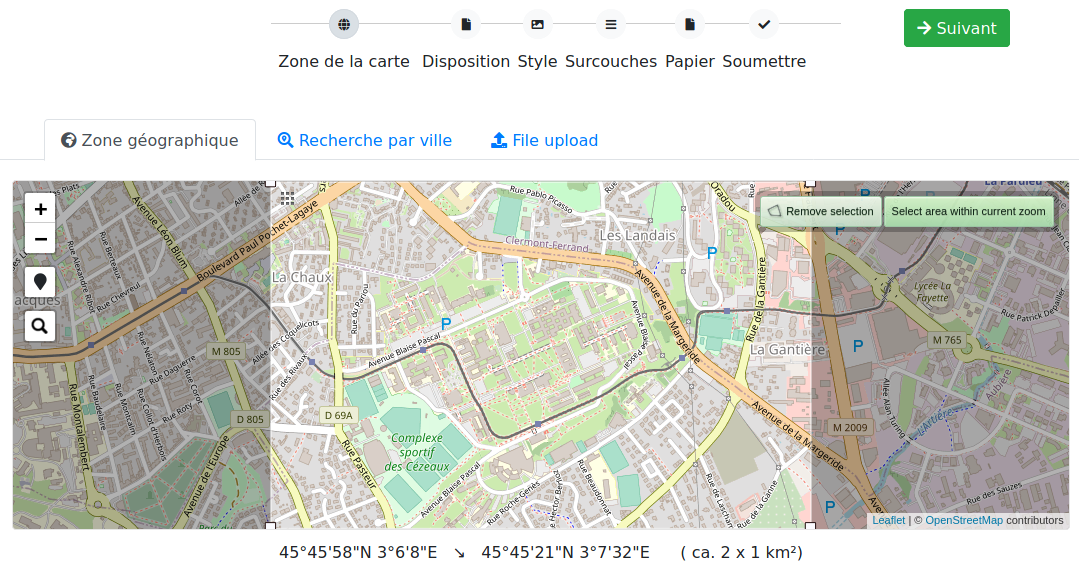 Capture d'écran de la première page de MapOSMatic