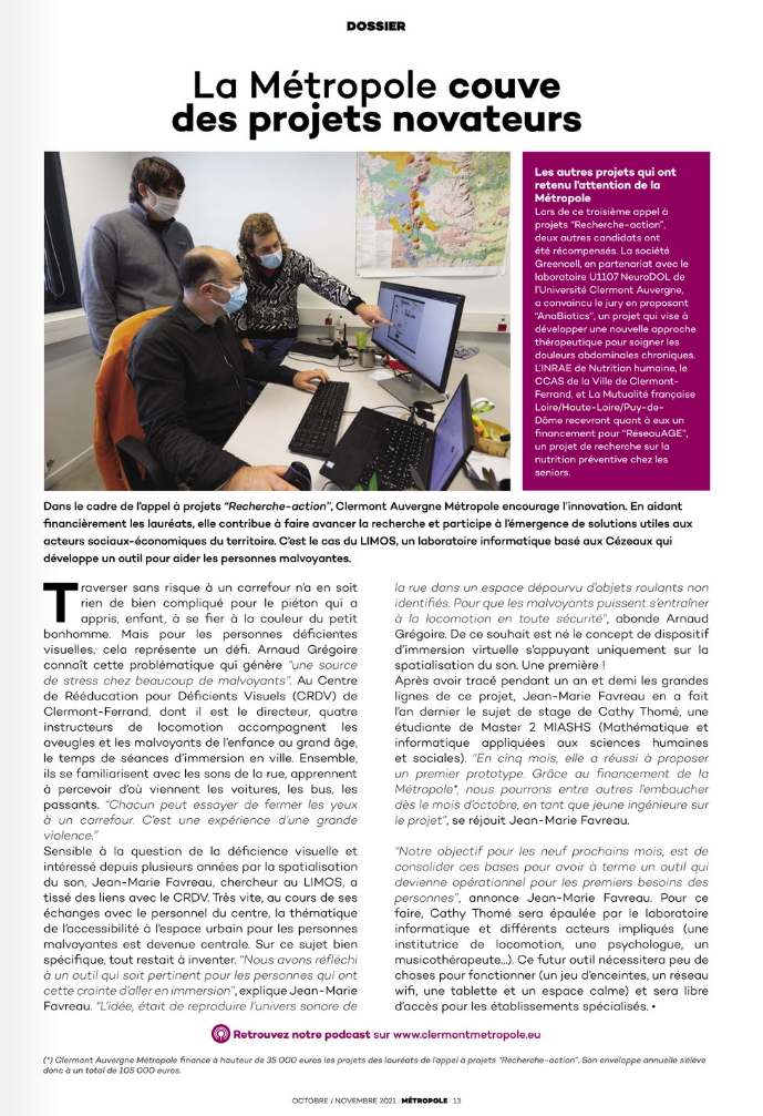 capture d'écran de l'article « la métropole couve des projets novateurs » dans le magazine de Clermont Métropole.